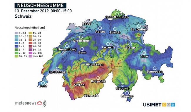 Sturmtief Toni brachte dem Wallis am meisten Schnee.