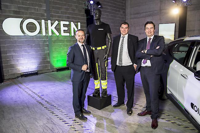 OIKEN heisst der Riese. Das neue Walliser Energieunternehmen mit CEO François Fellay, Pierre Berthod, Gemeinde Siders, und Philippe Varone, Gemeinde Sitten (von links).