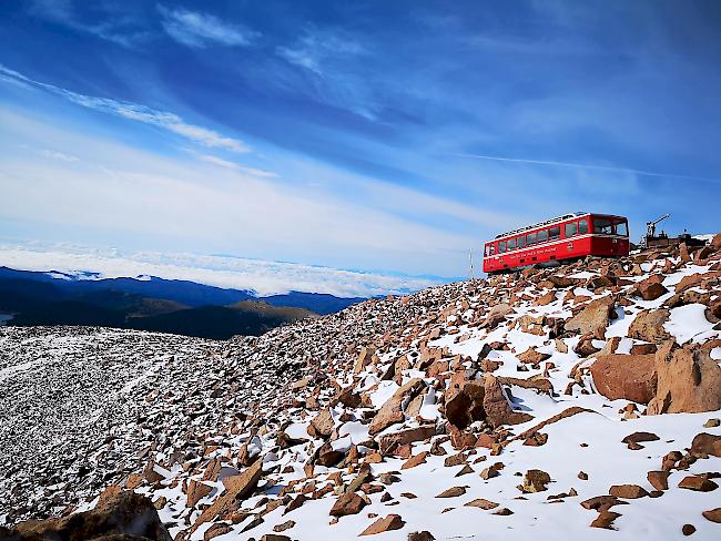 Weltrekordbahn. Die Manitou and Pikes Peak Cog Railway ist die höchste Zahnradbahn der Welt.