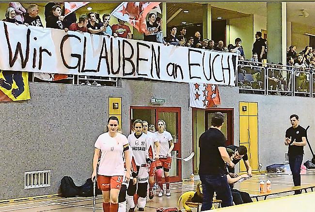 Unterstützt von einigen Dutzend mitgereisten Fans gewannen die Visper Lions das entscheidende ­Auswärtsspiel gegen Aergera Giffers mit 4:3 und schafften die Playoffs-Qualifikation. Foto Petra Carlen