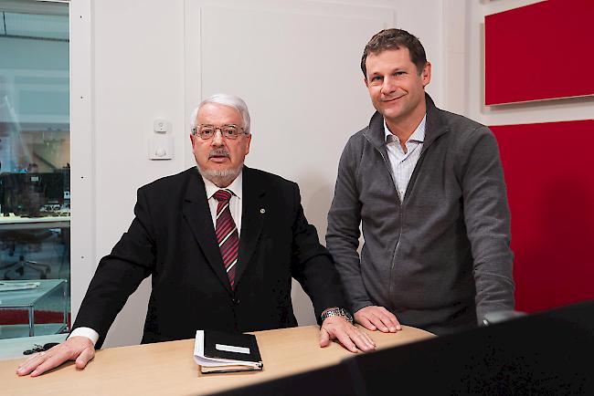 Bildlegende: Kämpfen gemeinsam gegen eine gesetzliche Verankerung der Sterbehilfe in Altersheimen. Albert Bass (l.) und Daniel Kalbermatten.

