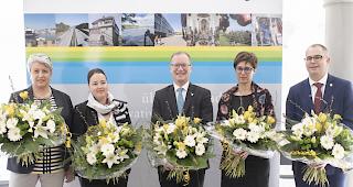 Der Thurgauer Regierungsrat mit Cornelia Komposch (SP, bisher) Regierungsraetin Carmen Haag (CVP, bisher), Regierungsrat Walter Schoenholzer (FDP, bisher), Regierungsr&auml;tin Monika Knill (SVP, bisher), und dem neu gew&auml;hlten Regierungsrat Urs Martin (SVP).
