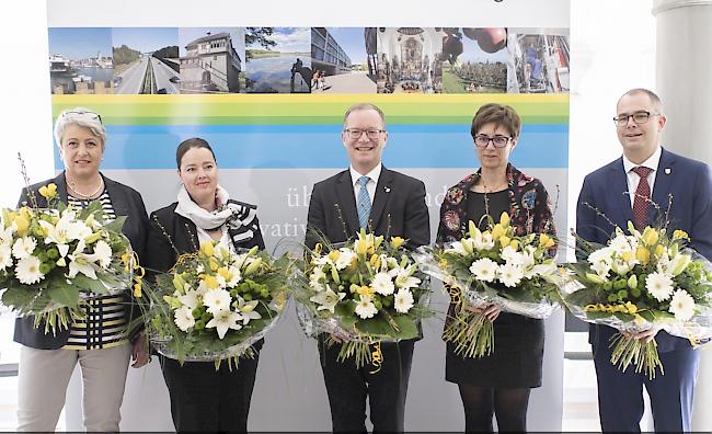 Der Thurgauer Regierungsrat mit Cornelia Komposch (SP, bisher) Regierungsraetin Carmen Haag (CVP, bisher), Regierungsrat Walter Schoenholzer (FDP, bisher), Regierungsrätin Monika Knill (SVP, bisher), und dem neu gewählten Regierungsrat Urs Martin (SVP).